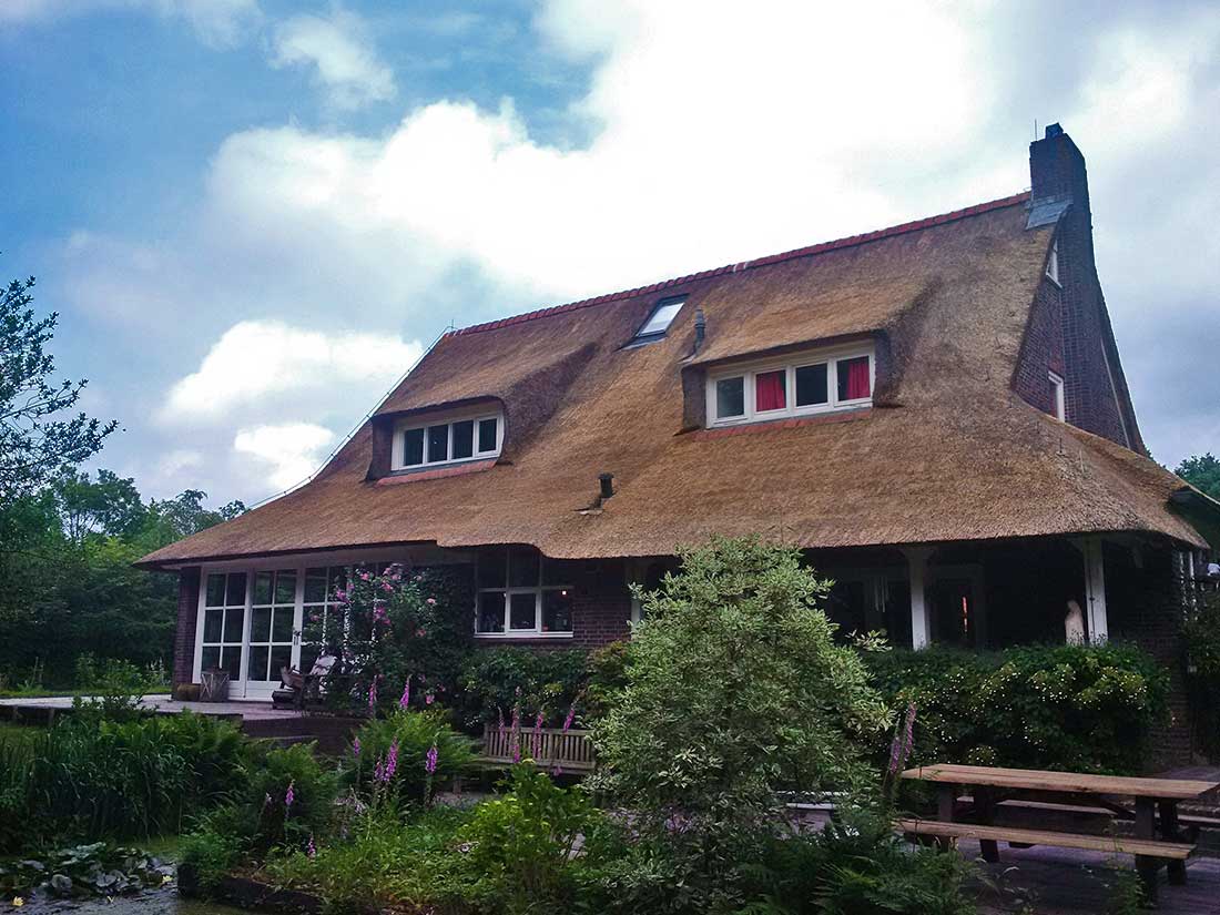 Glimmen - Onderhoud en deels vernieuwen rieten dak van een villa in Glimmen.